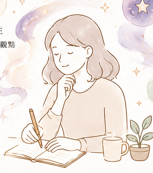 正在書寫並進行創意思考的人類創作者插畫